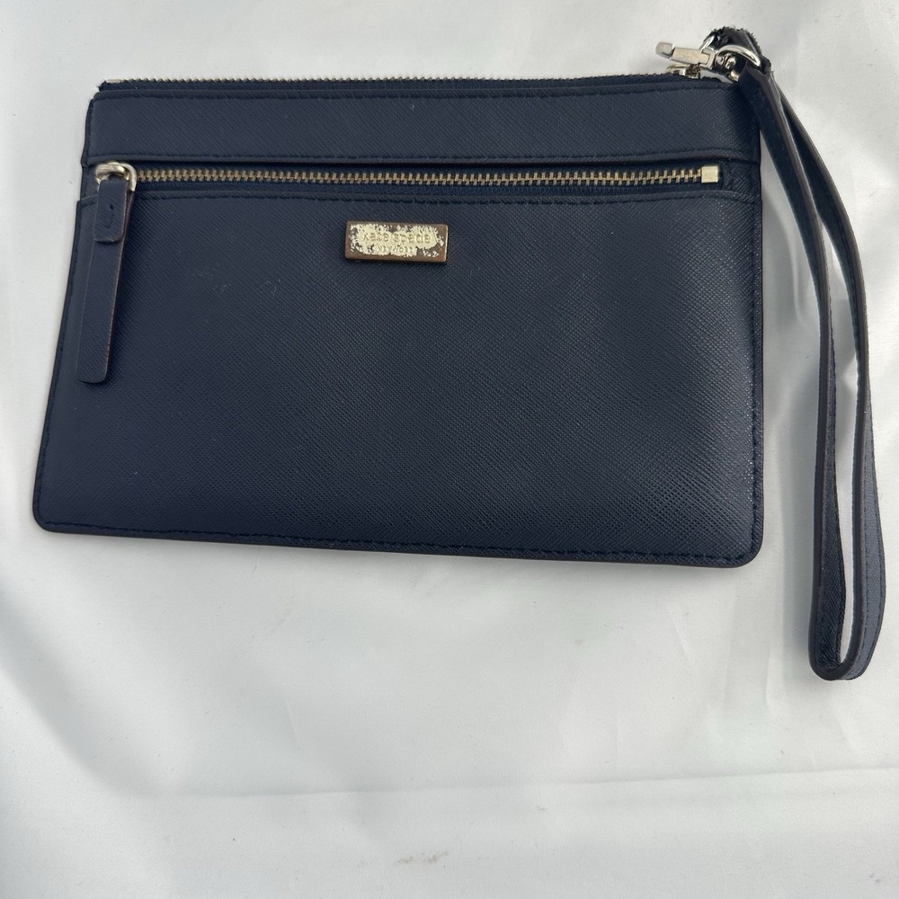 Kate Spade Navy Saffiano Leather Double Zipper Wristlet